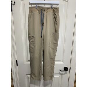 Figs Scrub Pants Womens Medium Tan Scrub Trouser Drawstring Zip Pocket Medical